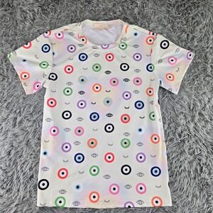 Lizette Collection Womens S White Multicolor Evil Eye Rhinestone Graphic T Shirt